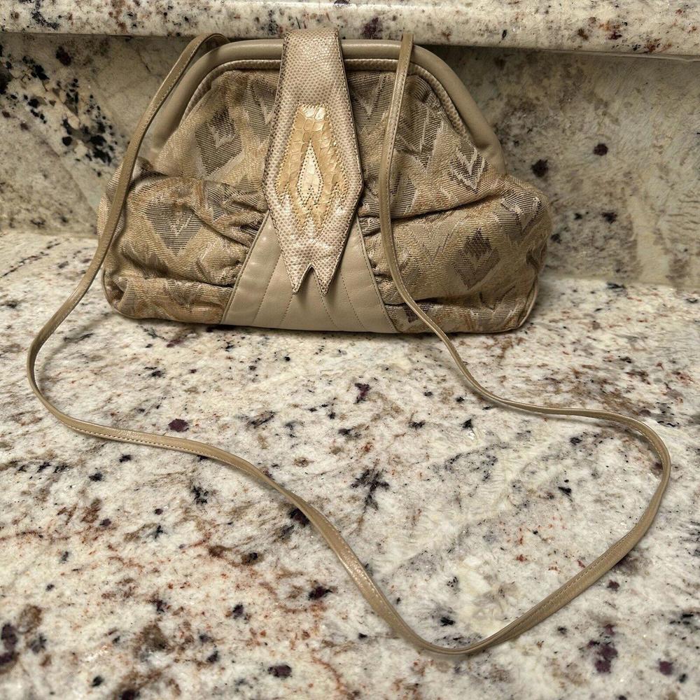 Venetto By Ami Kahn Made In USA Snakeskin Lambskin & Tapestry Purse Handbag